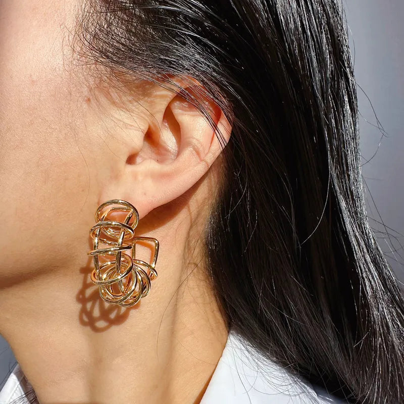 Irregular Line Wrapped C-Shaped Earrings For Men And Women Trendy Spring Spiral Hoop Earrings Brass 3D Hypoallergenic 1136