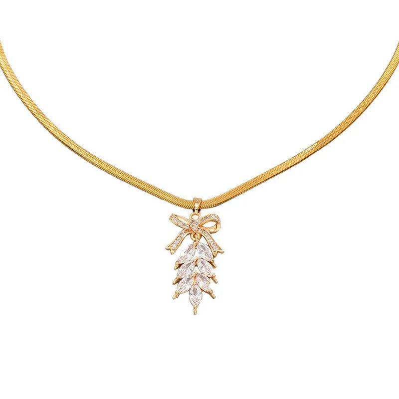 Light Luxury Bow Necklace New Hot Snake Bone Chain Wheat Spike Tassel Collarbone Chain Women's High-end Internet Celebrity Neck Chain