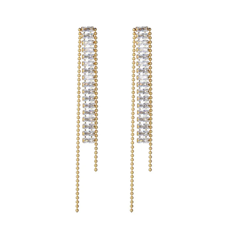 Long Titanium Steel Zircon Tassel Women's Earrings Simple Jewelry Accessories