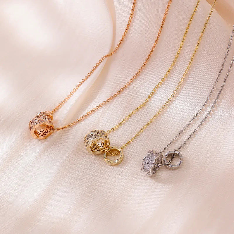 Luxurious Geometric Titanium Steel Necklace Women's Sweater Chain Zircon Pendant Minimalist Design Sensation Office Date Holiday