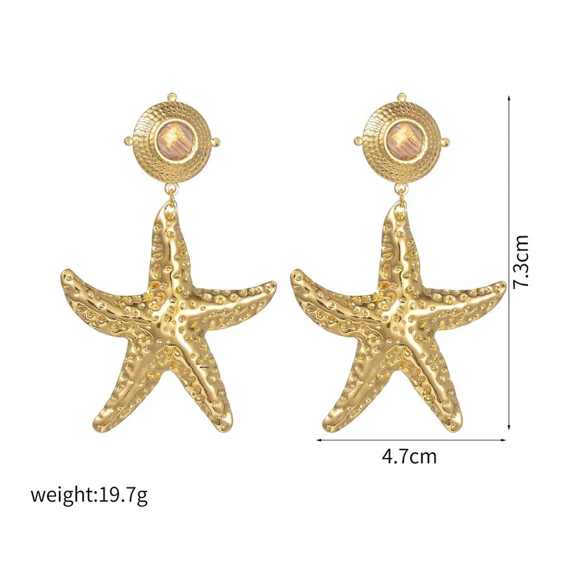 Metal Wrinkled Large Earrings For Women Stainless Steel Abalone Shell Studs Ocean Starfish Ear Jewelry Summer