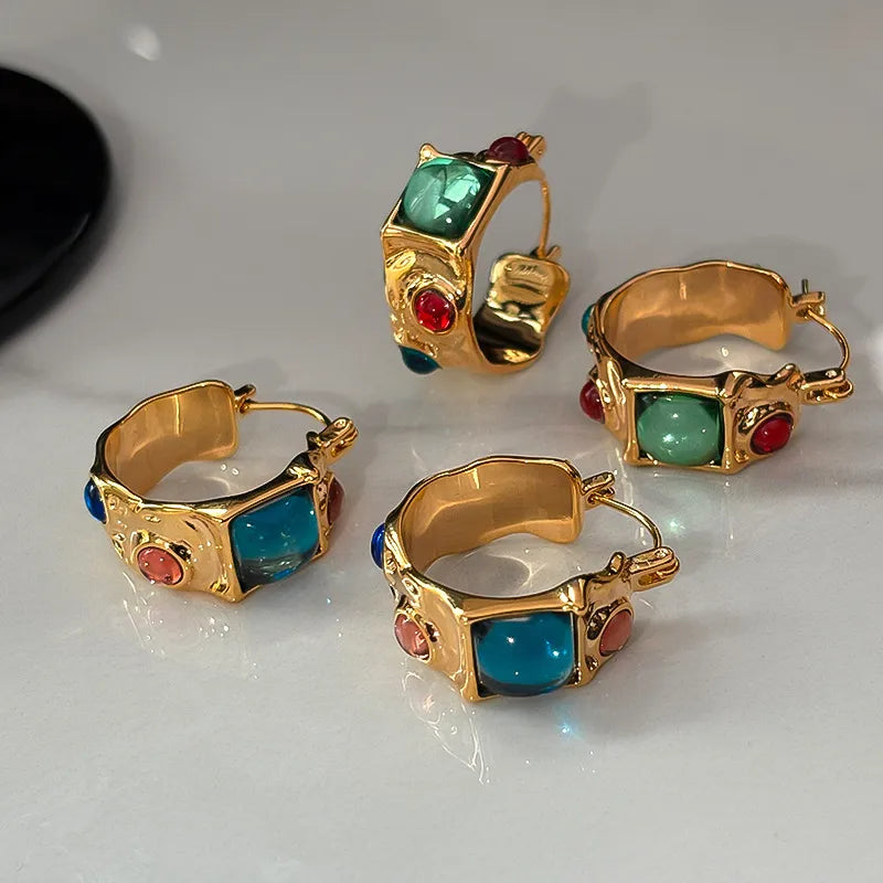 Mid-Ancient Enamel Gem-Colored Dopamine Earrings For Women Special-Interest Design High Sense Ear Clip New Earrings