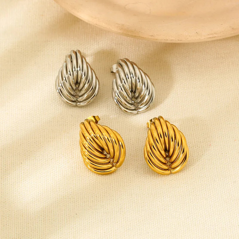 Minimalist Geometric Intersecting Shape Stud Earrings Plated 18K Gold Stainless Steel Waterproof Women's Jewelry Accessories