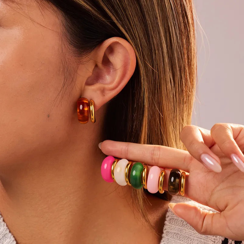 Minimalist Ice Transparent 18K Gold Plated Resin C-Shaped Earrings For Women, Elegant Geometric Stud Earrings