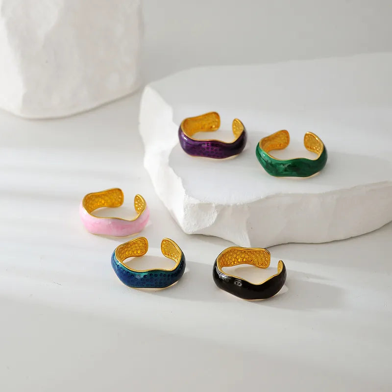 Modern Fashion Open Handmade Enamel Surface Ring Finger Ring Women's Style Geometric Pattern Stainless Steel 18K Gold Plated