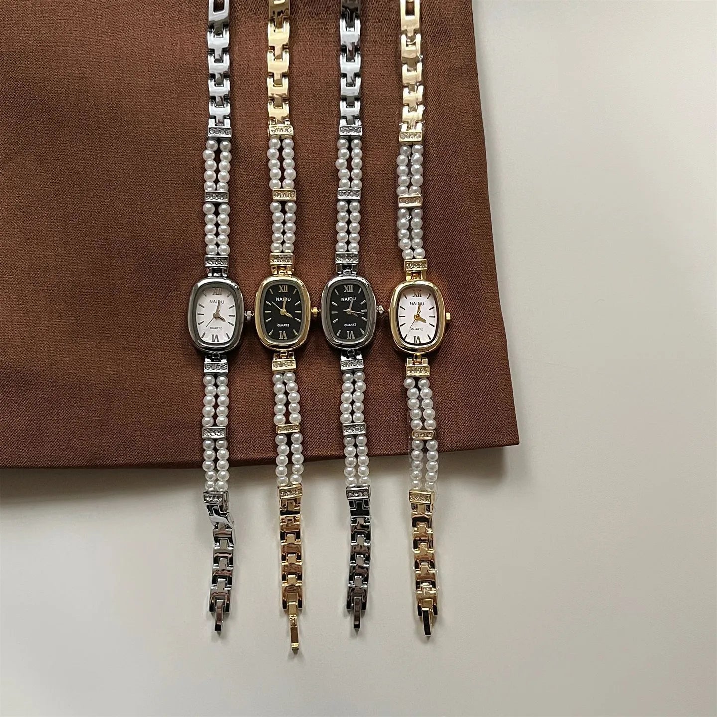 NAIDU New Pearl Women's Watch Elegant Quartz Simple Fashion Oval Dial Jewelry Clasp Female Model For Live Broadcast On TikTok