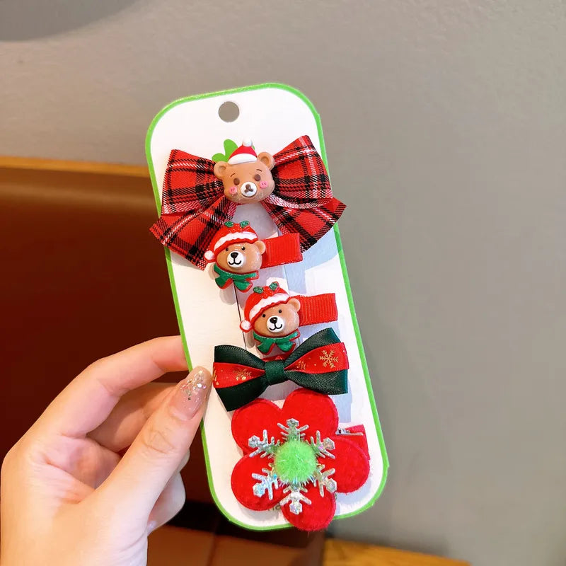 New Christmas Bow Hairpin Cute Headwear Cartoon Fabric Bell Elk Snowflake Christmas Tree Hairpin Set (Copy)