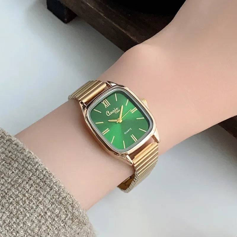 Elegant Minimalist Gold Bamboo Node Stainless Steel Band Women's Watch For Business Square Display Quartz Movement