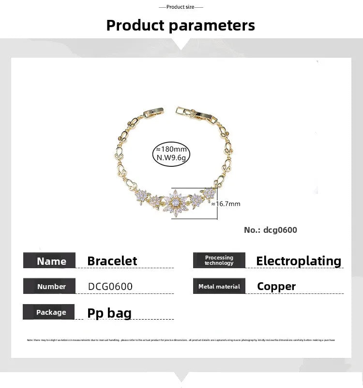 New 2025 Gold Plated Zircon Flower Pearl Decorated Bracelet For Women Fashionable Jewelry Leaf Pattern Artificial Gemstone