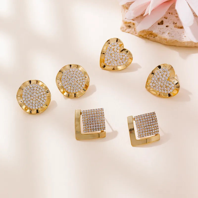 New Hot-Selling New Style Double Heart 304 Stainless Steel Earrings Fashion Simple Personality Light Luxury High-End Zircon Inlaid Water Plated 14K Real Gold Earrings