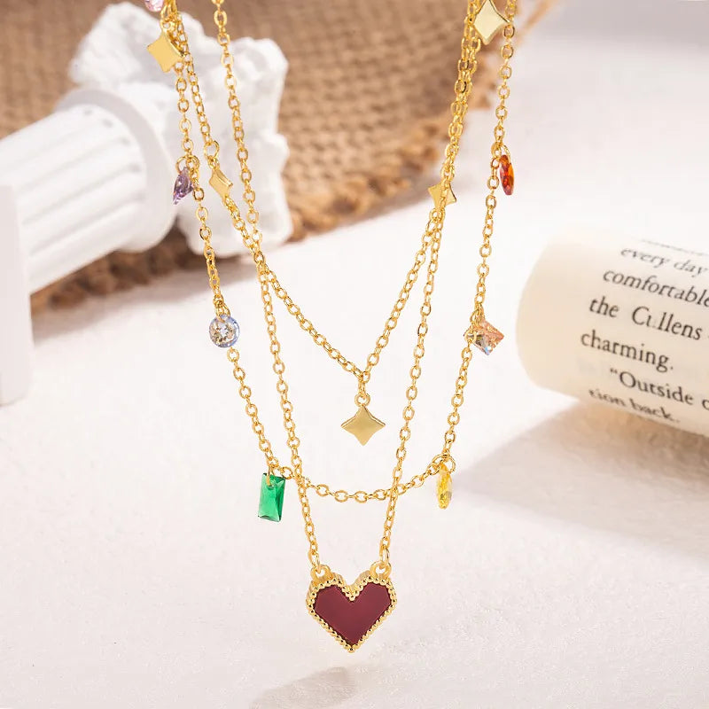 New Multi-Layer Colorful Irregular Rock Element Necklace Ethnic Style Minimalist Women's Fashion Star Heart Shaped Pendant