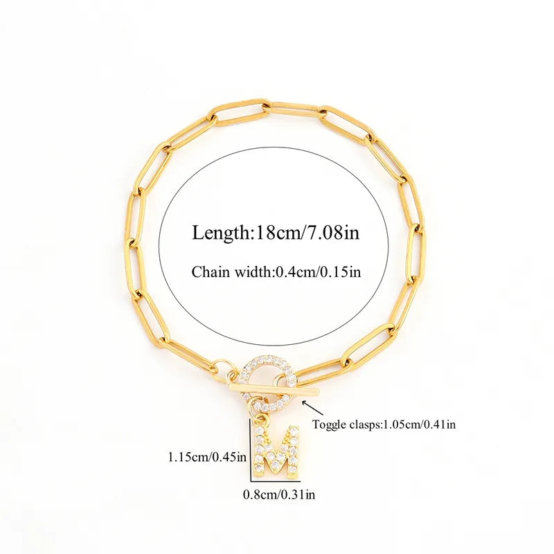 New Simple Micro-Set Zircon OT Buckle Gold Stainless Steel Safety Pin Chain Women's Bracelet Casual Classic Style Four Seasons