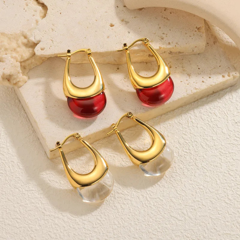 Non-Fading Titanium Steel Geometric Water Drop Earrings 18K Gold Street Retro Autumn Winter Women's Jewelry