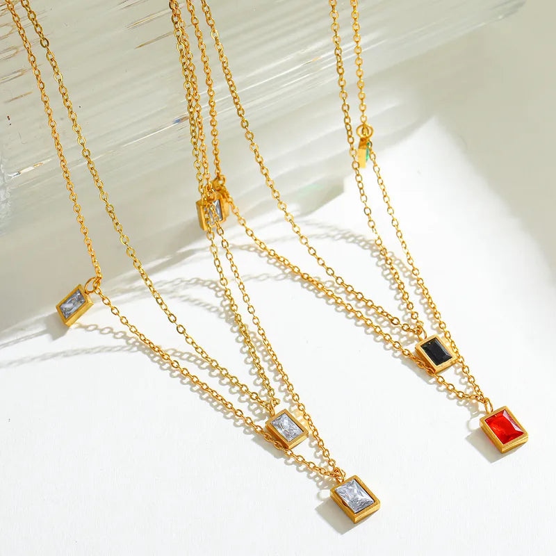 PVD Coated 18K Gold Plated 18K Gold Geometric Square 304 Stainless Steel Elegant Cute Romantic Plating Inlay 304 Stainless Steel Lobster Trigger Clasp Closure Necklace