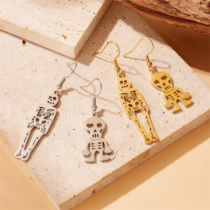 PVD Coated 18K Gold Plated Skeleton 304 Stainless Steel IG Style Waterproof Non Tarnish Drop Earrings
