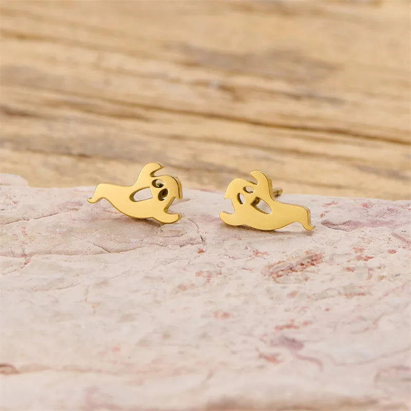 PVD Coated 18K Gold Real Gold Plated Ghost 304 Stainless Steel Elegant Simple Style Classic Style Waterproof Non Tarnish Ear Studs