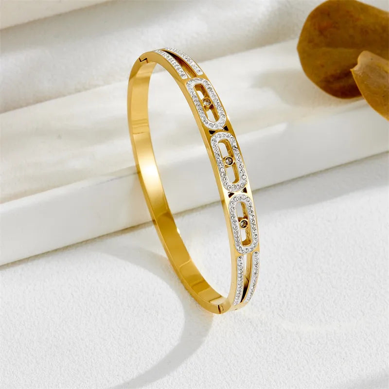 PVD Coated Real Gold Plated 18K Gold Animal Oval Titanium Steel Luxurious Simple Style Shiny Waterproof Non Tarnish Titanium Steel Bangle