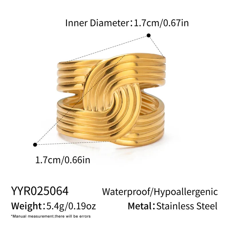 PVD Coated Real Gold Plated 18K Gold Solid Color 304 Stainless Steel Elegant Rock Beach Waterproof Non Tarnish Open Rings