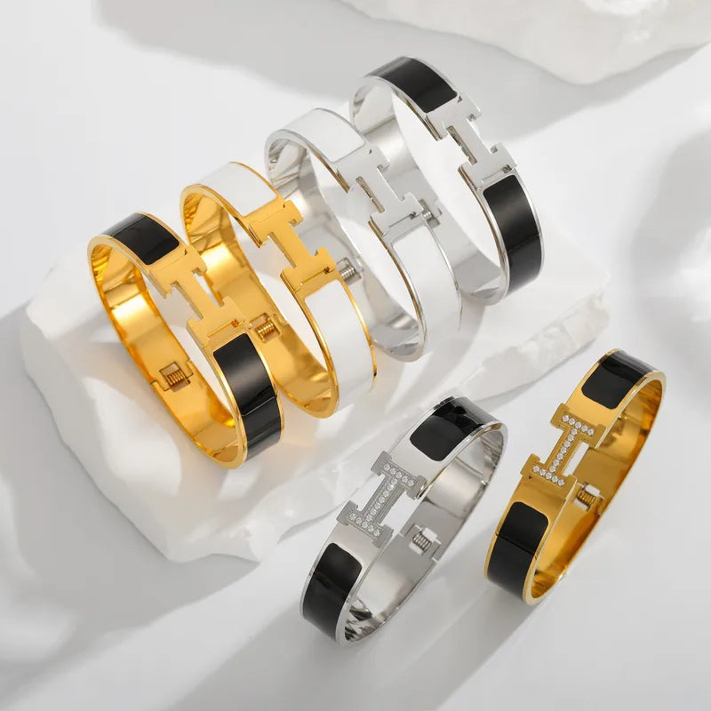 PVD Coated Real Gold Plated 18K Gold Solid Color 304 Stainless Steel Simple Style Classic Style Waterproof Non Tarnish 304 Stainless Steel Bangle Diamond Bangle Simple Minimalist Gold Bracelets Gold Plated Jewelry