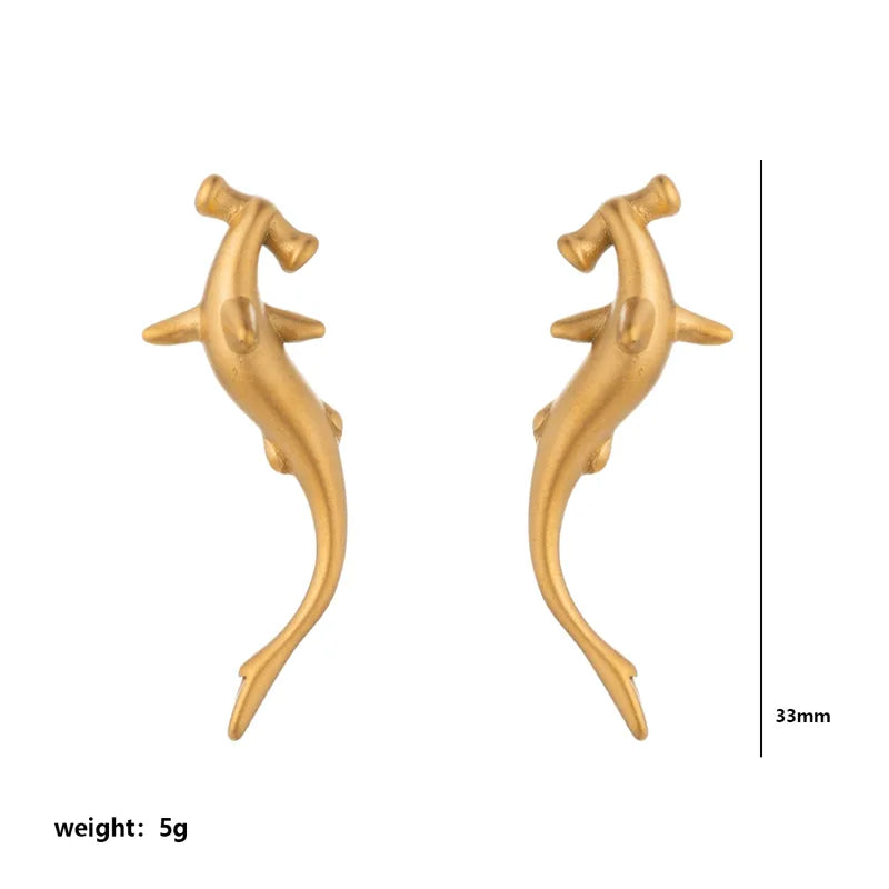 PVD Coated Real Gold Plated Animal Fish 304 Stainless Steel Nordic Style Hip-Hop Novelty Three-dimensional Ear Studs