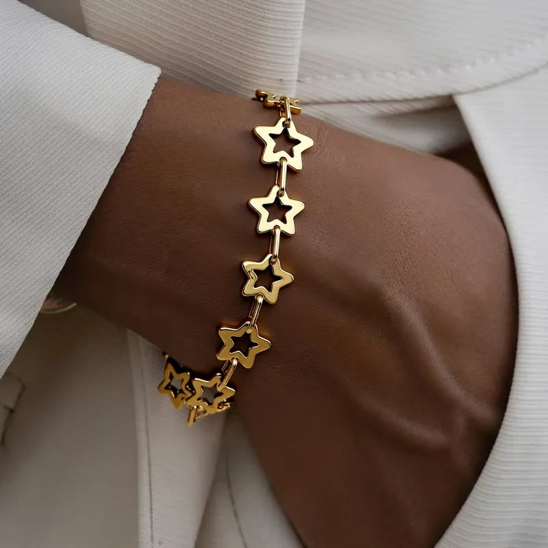 PVD Coated Real Gold Plated Pentagram 304 Stainless Steel 304 Stainless Steel Bracelets