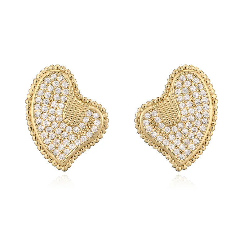 Popular Unique Personality Copper Plated 18K Gold Zircon Heart Shaped Earrings Women Luxury Vintage High End Ear Jewelry