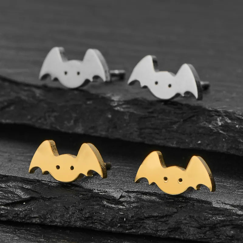 Punk Bat Wings Stainless Steel Earrings Women's Animal Ear Jewelry Halloween Party Simple Gift Butterfly Ear Cap Classic Style