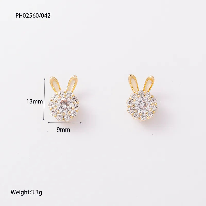 Real Gold Plated Diamond-Studded Brushed Earrings Square Heart Zircon Stud Earrings Copper Plated With 14K Real Gold Water Plating