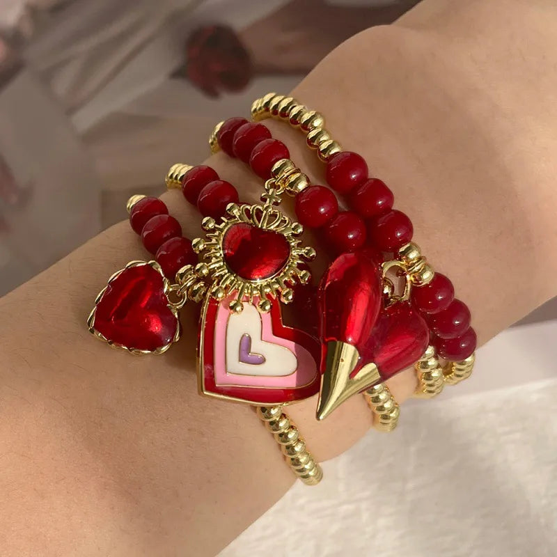 Red Cherry And Strawberry Pendants Women's Bracelets Style Fashion Jewelry Copper Material Fruit Patterns