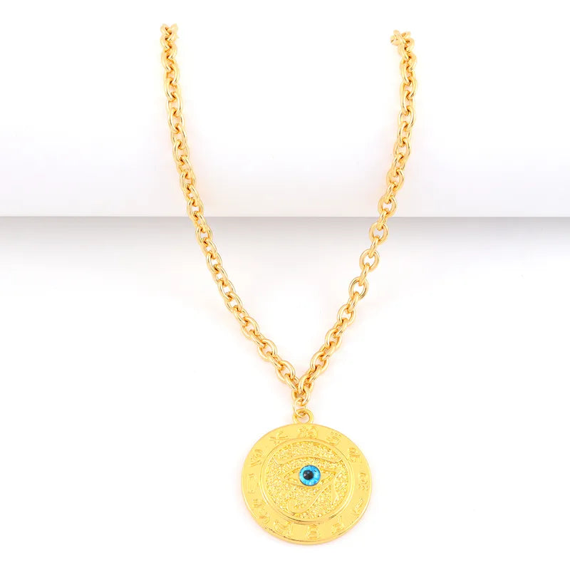 Retro Artistic Horus Eye Pendant Necklace Stainless Steel Chain Casual Daily Wear Gold/Silver For Women Fashionable Jewelry