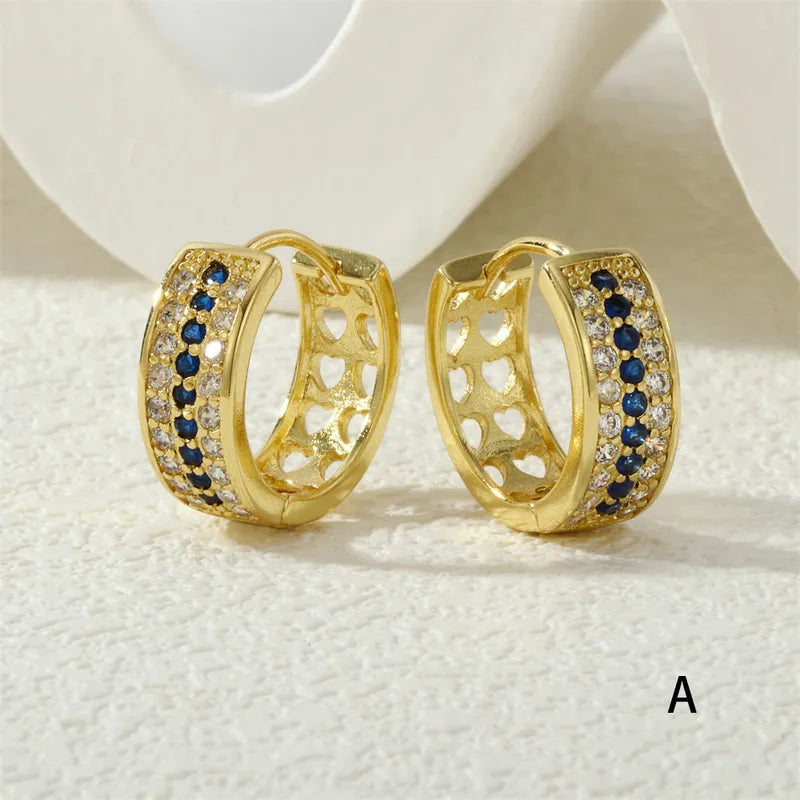 Retro Earrings Fashion Circle Luxury Blue Zircon Small Audience Geometric Pattern Copper