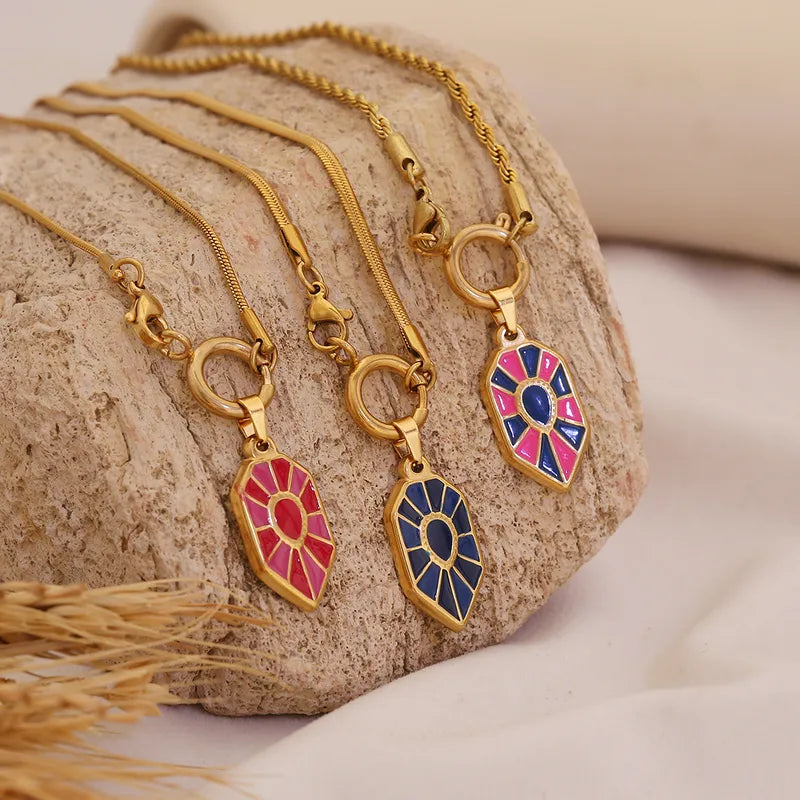 Retro Hexagonal Pendant Necklace Stainless Steel DIY Drop Oil Personalized Jewelry Elegant Luxury Romantic Cable Chain Lobster Clasp