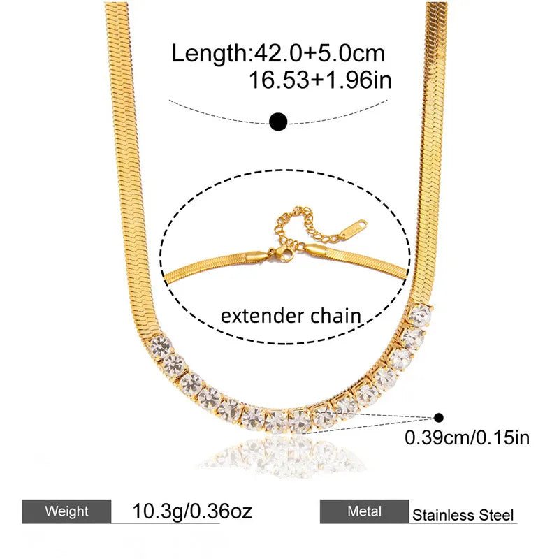 Rhinestone 304 Stainless Steel Necklace Accessories For Women 18k Gold Plated Jewelry Design Clavicle Chain Square Vacuum Plating