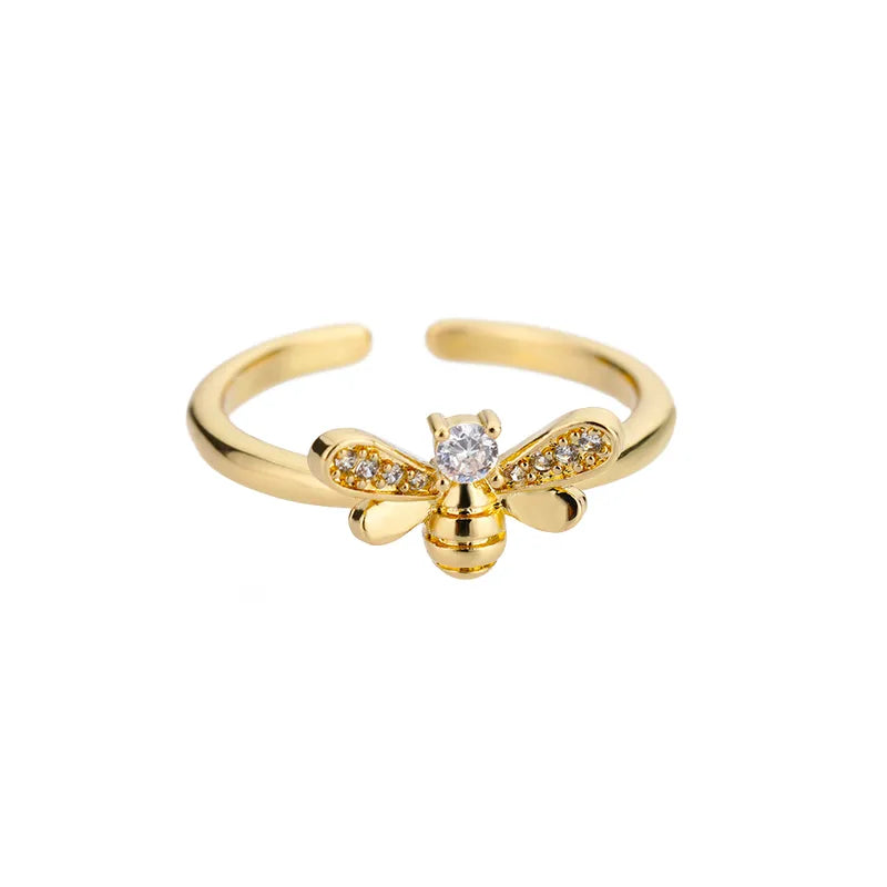 Romantic Butterfly Ring For Women Gold Shiny Zircon Embedded Bee Pattern Party Wedding Engagement Gift Elegant Cute Simple Style