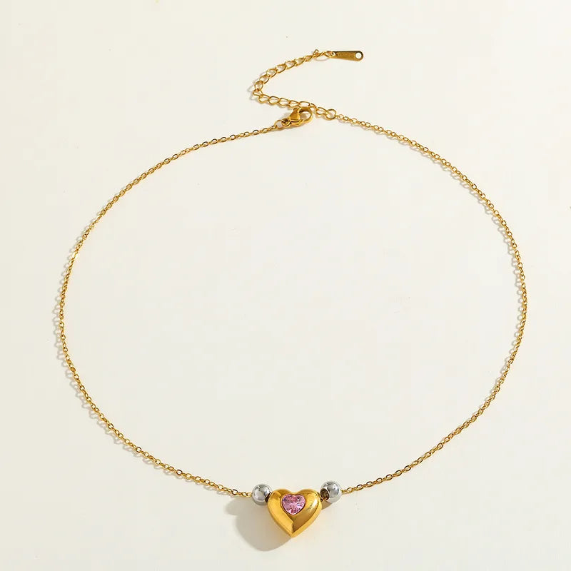 Romantic Luxury 18K Gold Plated Stainless Steel Zircon Heart Pendant Necklace Casual Women's Style Commute Design Weekend Indoor Daily Holiday