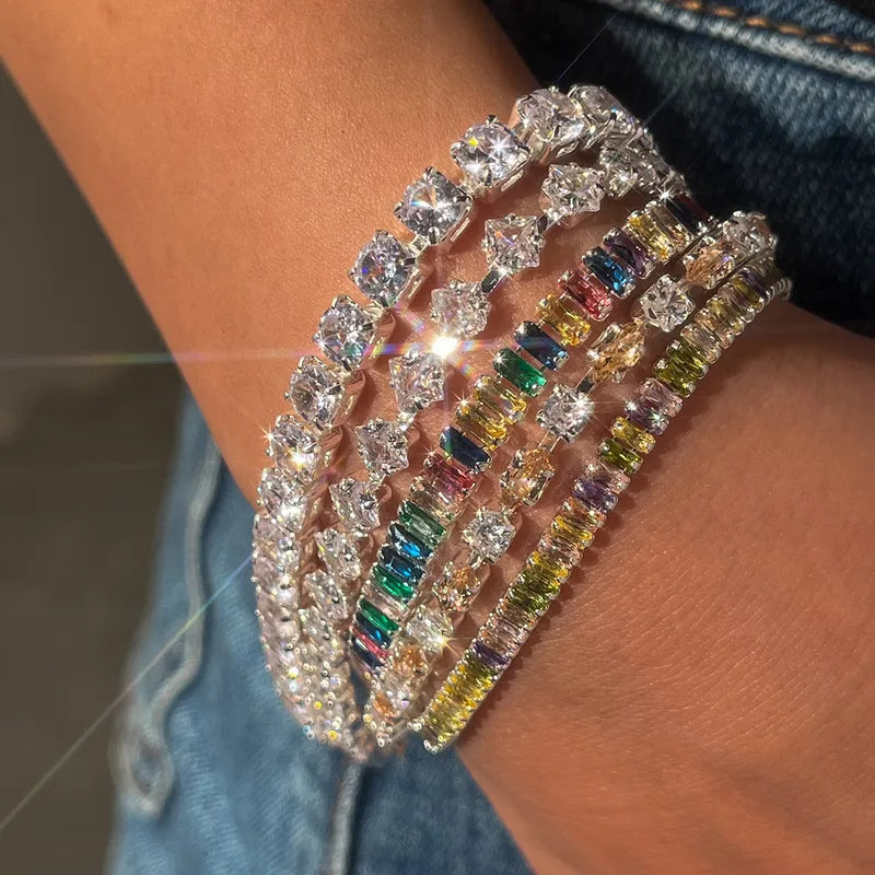 Romantic Luxury Copper Plated 14K Gold Embedded Zircon Colorful Full Diamond Bracelet Elegant Sexy Fashion Jewelry Accessory