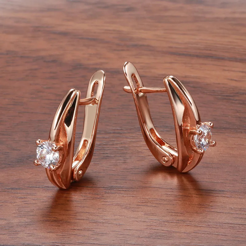 Rose Gold Plated Zirconia Stud Earrings D-Lock Clasp Egg Shape Micro Paved Simple Fashion Jewelry For Women Wedding Accessories