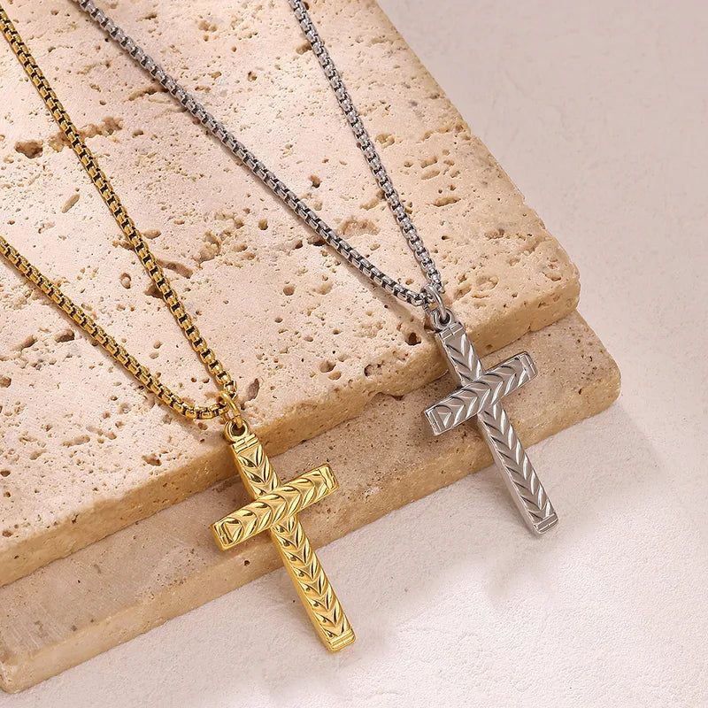 Stainless Steel Cross Pendant Necklace Gold Plated Unique Personality Simple Luxury 18K Bone Chain Necklace Unisex Casual Style