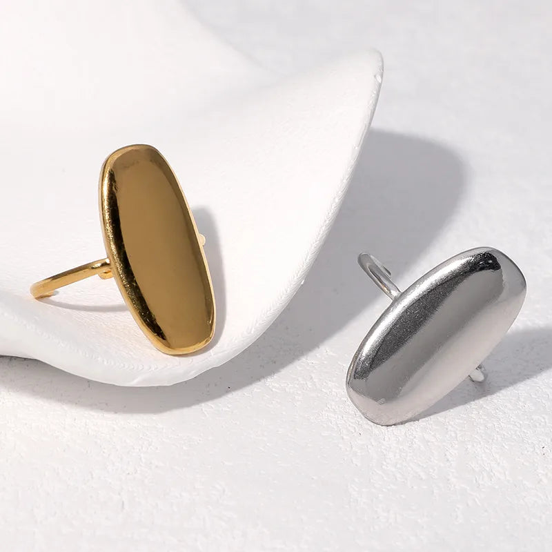 Stainless Steel Open Ring 18K Gold Plated Women's Fashion Simple Retro Non-fading Titanium Steel Hand Jewelry Geometric Pattern