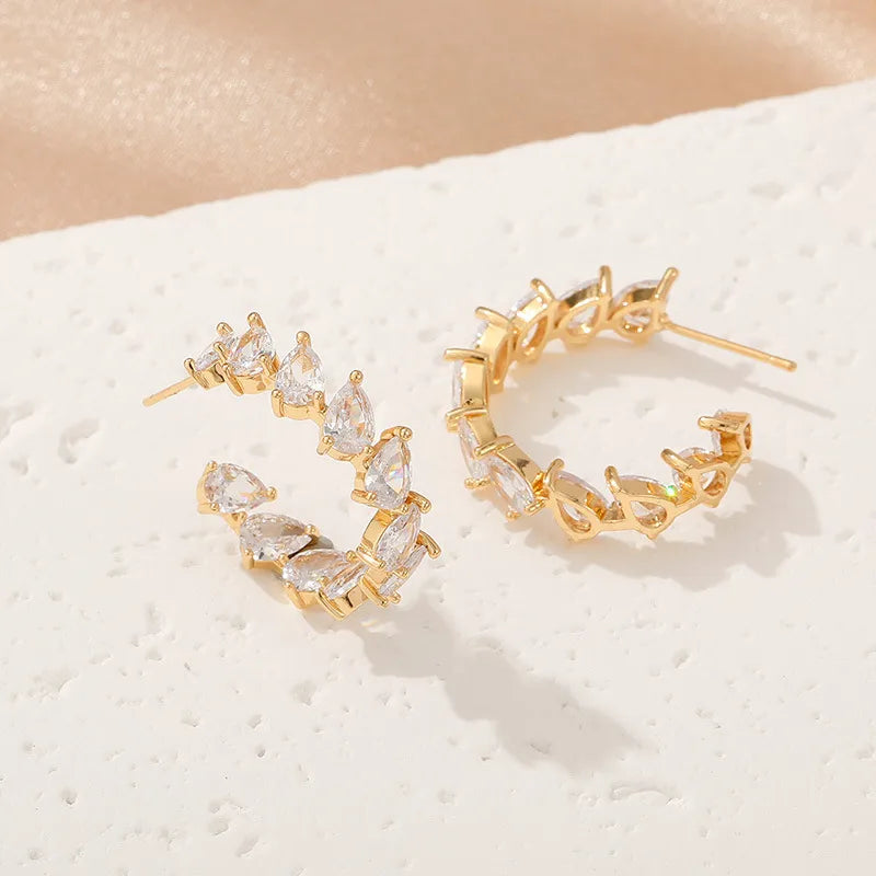 Stainless Steel Zircon U-shaped Earrings Ladies Jewelry Casual Design Suitable For Dating And Travel