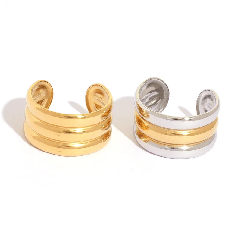 Summer Ladies' 18K Gold Plated Stainless Steel Geometric Open Ring Casual All-Season Waterproof Non-Fading Adult Jewelry