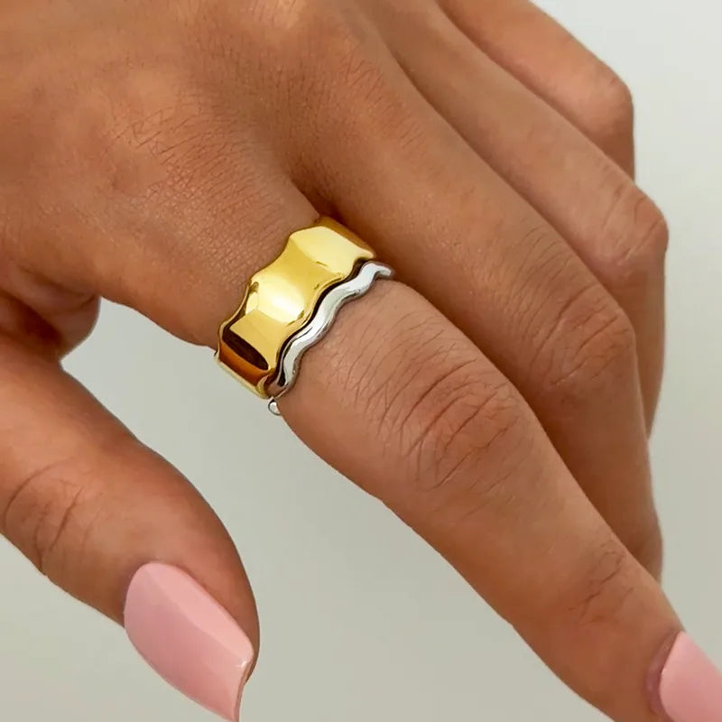 Summer Ladies' 18K Gold Plated Stainless Steel Geometric Open Ring Stackable Adult Jewelry Accessories Casual Universal Season