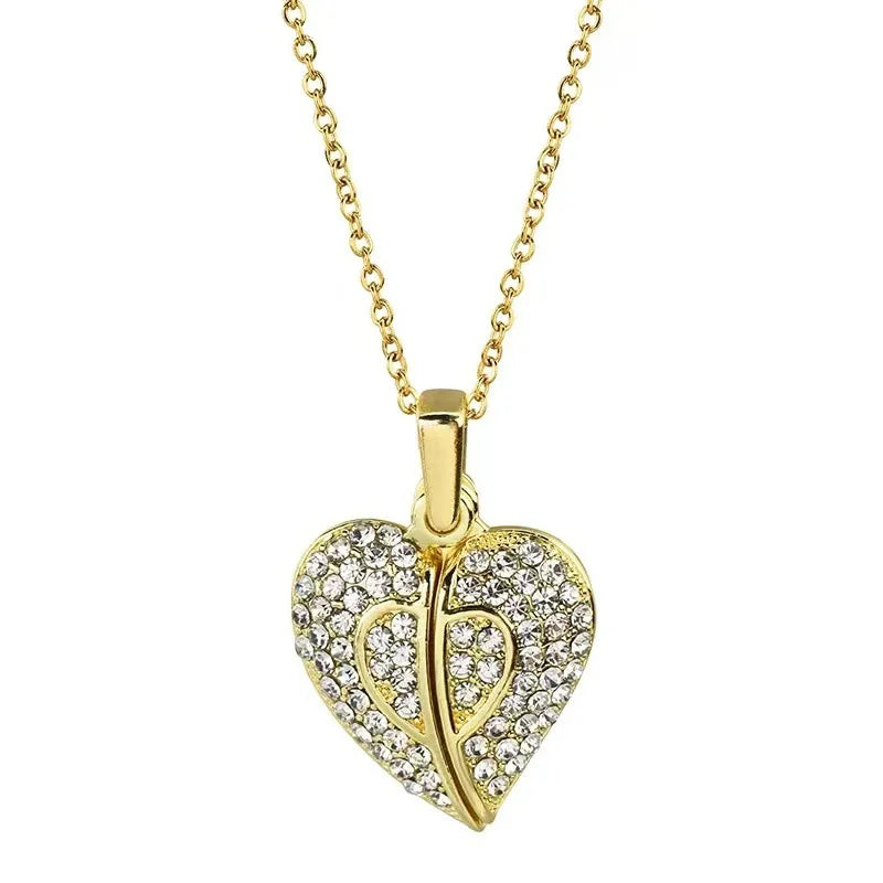 Titanium Steel Copper Plating Heart Shape Zircon Pendant Necklace