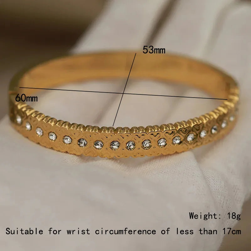 Titanium Steel Heart Shaped Buckle Bracelet Women's Personality Wave Pattern Vacuum Plating Gold Zircon Induction Fitting Hand Chain