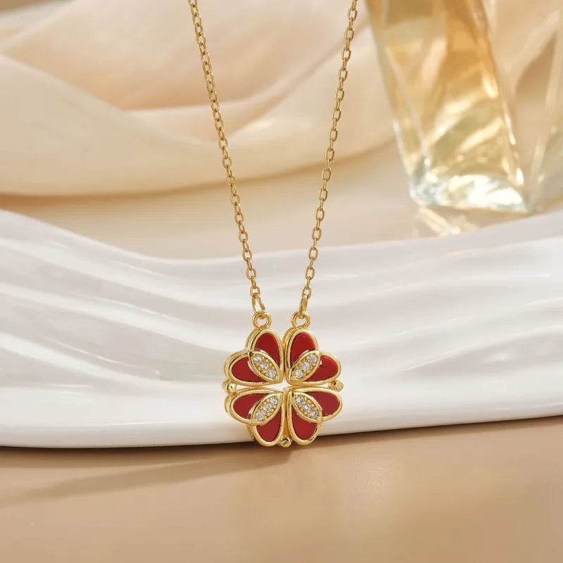 Titanium Steel Lucky Flower Necklace Women's Two-Way Wear Magnetic Lockbone Chain Fashionable Versatile Commuting Accessory