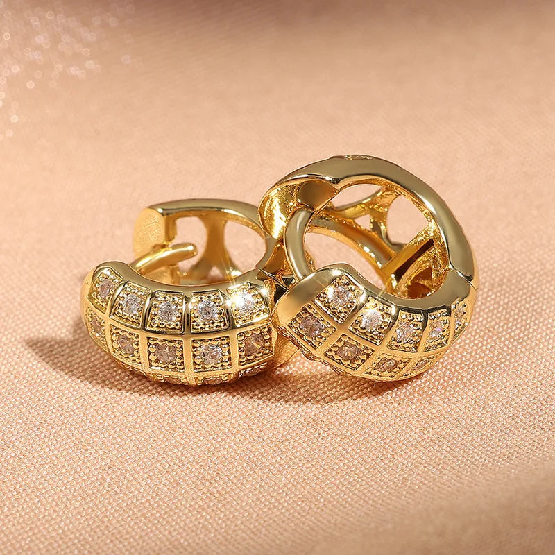 Trendy Bling Diamond Micro-Paved Square Hip Hop Earrings Unisex Hoop Style Zirconia Studs Geometric Pattern Original Design