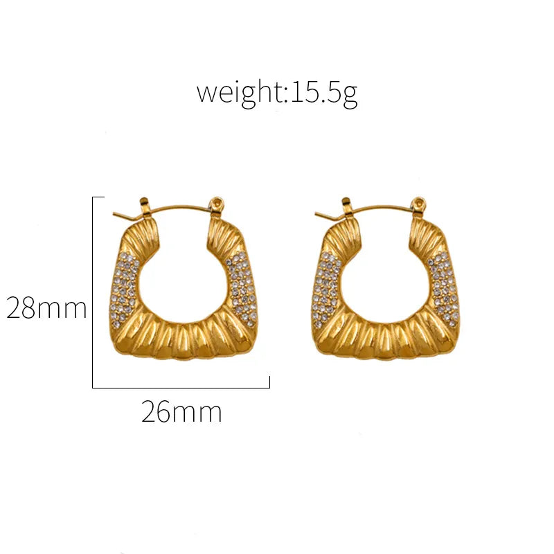 Trendy Titanium Steel U-Shaped Hoop Earrings With Diamond Stainless Steel Geometric Pattern Personality Women's Fashion Jewelry