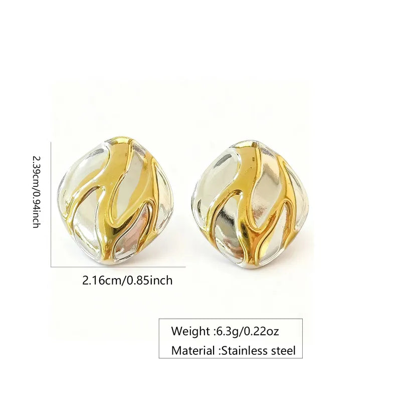 Trendy Versatile Color-blocking Design Square Geometric Earrings Suitable For Women To Wear With Everyday Outfits, Water-plated Imitation Gold