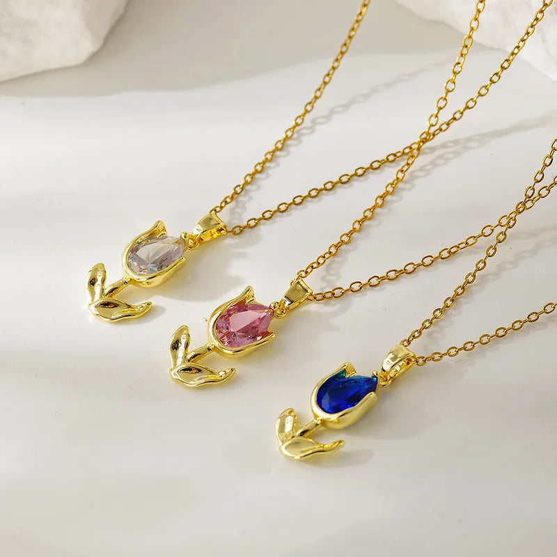 Fashionable Titanium Steel Flower Zircon Necklace Women's Simple Design Elegant Dainty Lockbone Chain Jewelry Accessory