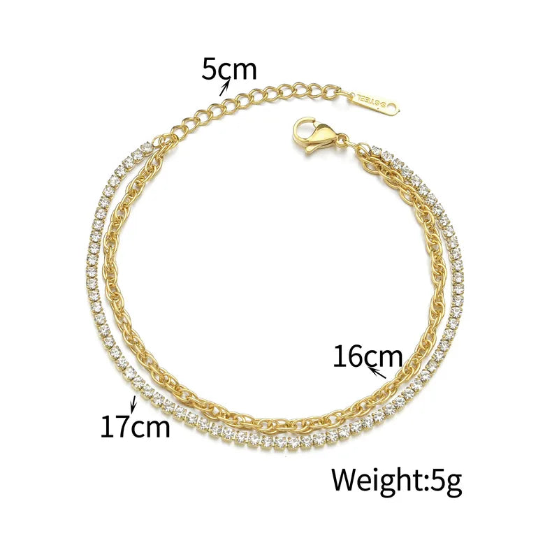 Two-layer Titanium Steel Bracelet For Women Stainless Steel Inlaid Diamond Wrist Jewelry Geometric Rose Gold
